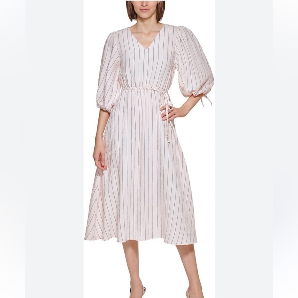 Calvin Klein Womens Striped Calf Midi Dress
